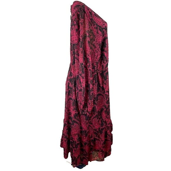 Torrid Plus 3 Paisley Chiffon Lined Tie Open Back Sheer Long Sleeve Midi Dress - Picture 3 of 6